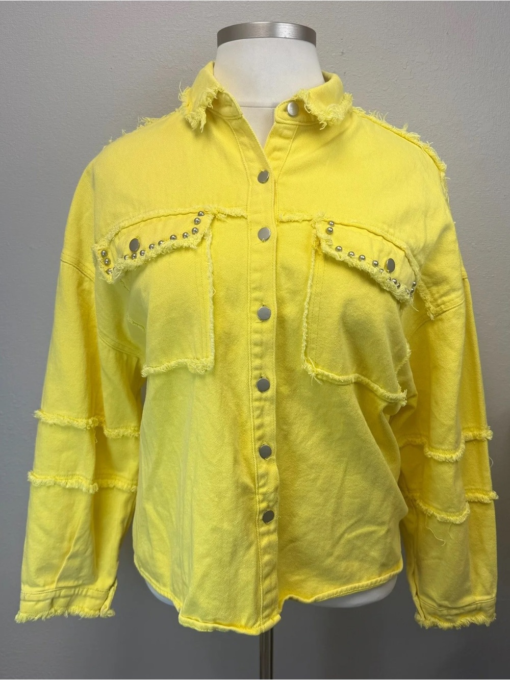 POL Yellow Raw Edge Reversed Seam Denim Jacket - Size Large